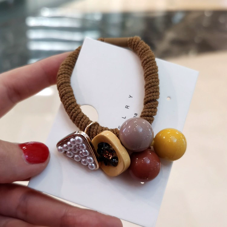 South Korean goods, round beads, hair rope, ponytail from pearl, hair accessory, Japanese and Korean, simple and elegant design