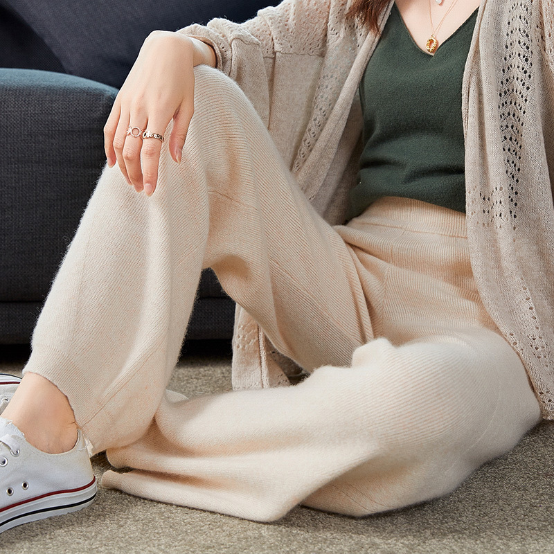 Autumn and Winter wide-leg pants women's outer wear high waist draping versatile loose elegant straight casual knitted wool mop pants fashion