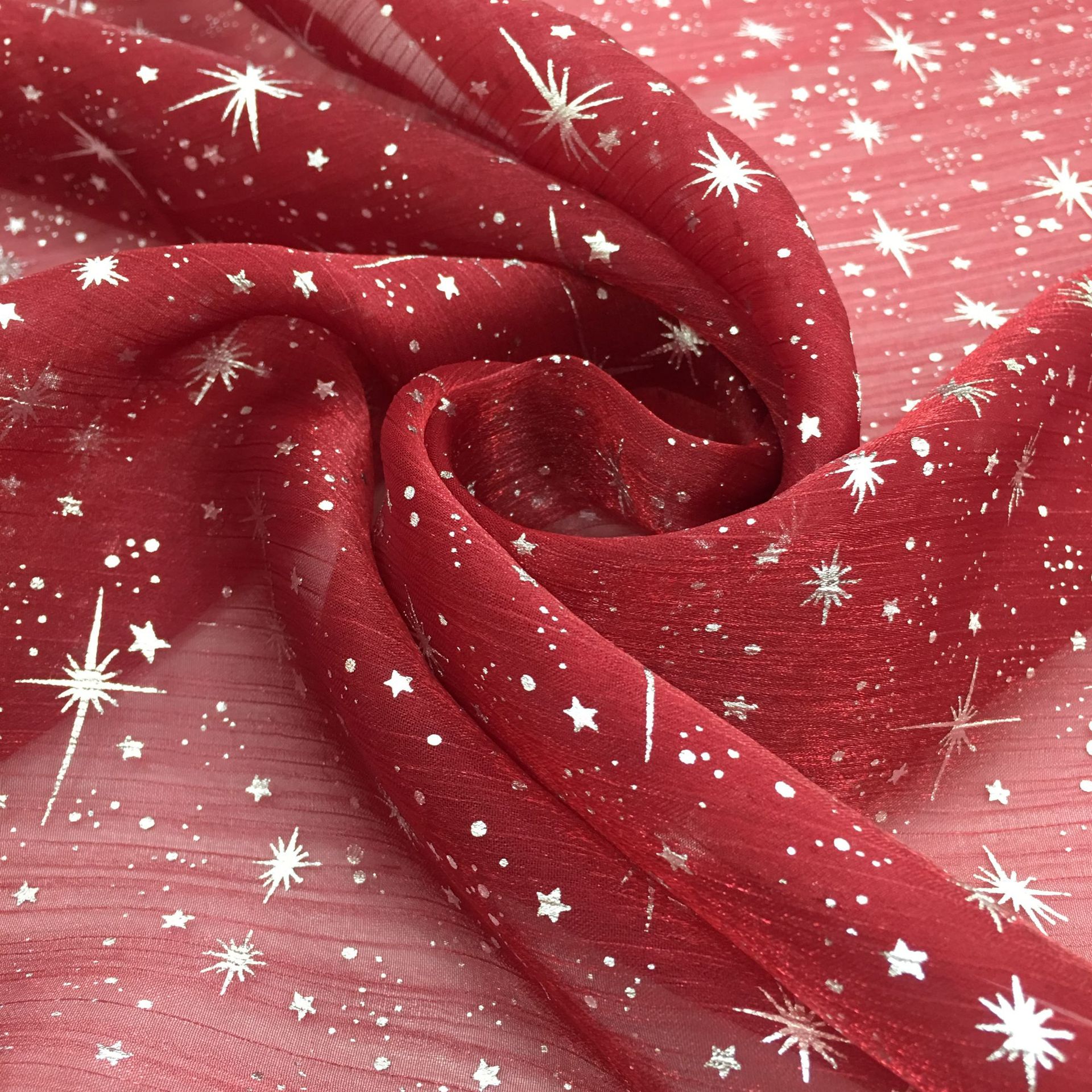 烫银星星绉纱 烫银三股纱面料 雪花花型 多颜色可定 汉服面料