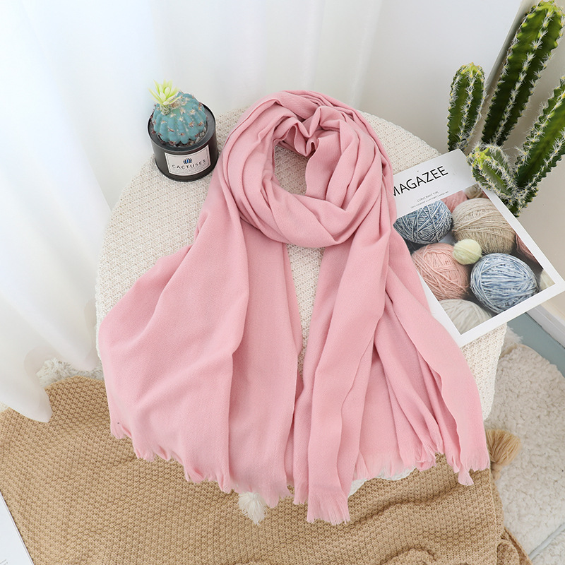 秋冬新款纯色仿羊绒围巾时尚毛边短须保暖披肩男女围脖可logo定制|ru