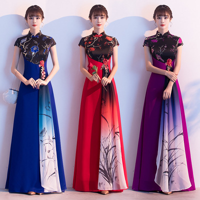 Evening Dresses cocktail party banquet dress vestido de banquete de cóctel Chorus dress female Changguo retro standing collar solo red song group dress performance dress competition dress