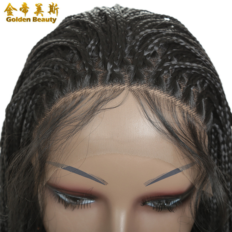 African three-strand small dirty braid hand rub high temperature silk small roll thin braid with curved hand hook front lace wig chemical fiber headgear