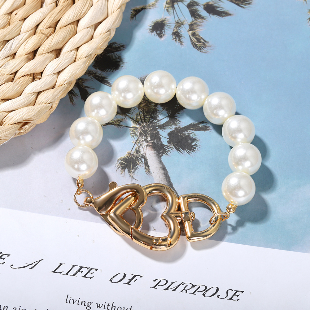 Heart Pearl Suit Fashion Fashion Red Street Shot Double Heart Pearl Bracelet Necklace Wholesale Nihaojewelry display picture 6
