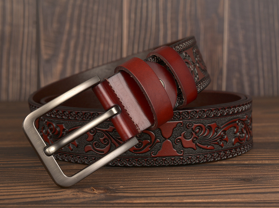 Cintura da uomo in pelle di vacchetta intagliata personalizzata con fibbia ad ago di nuova moda_voghion.com