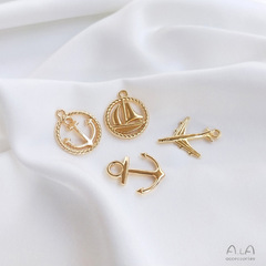 14K包金保色配件帆船飛機船錨吊墜diy手工製作手鍊項鍊首飾品掛件