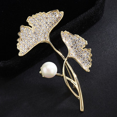 韓版時尚銀杏葉胸針氣質珍珠花卉胸花百搭大衣西服別針配飾批發