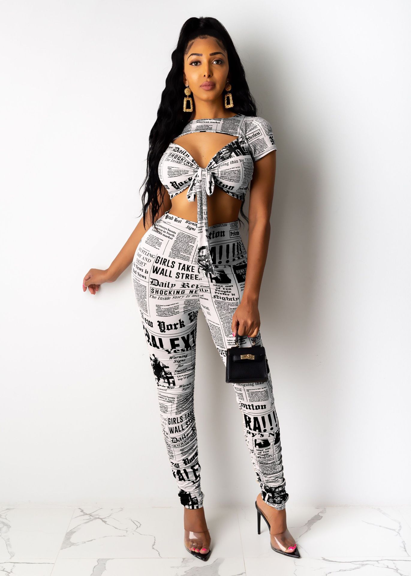 bandage print wrapped chest waist trousers two-piece set Nihaostyles wholesale clothing vendor NSTYF72932