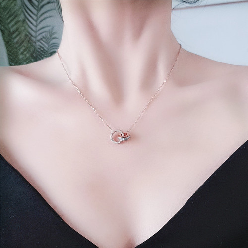 Minimalist Art Deco Roman Numerals Full Diamond Titanium Steel Necklace Geometric Personalized Versatile Clavicle Chain Accessory Instagram Style