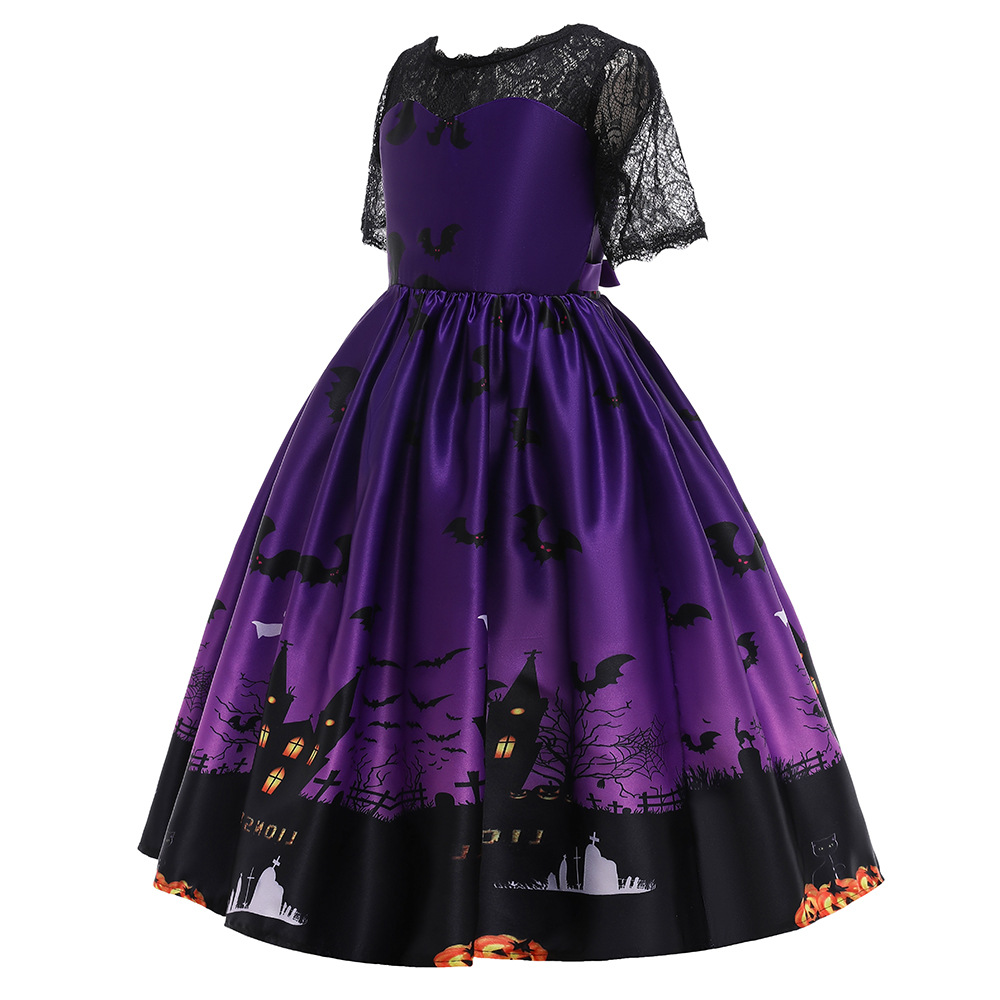 Víspera De Todos Los Santos Navidad Moda Papá Noel Castillo Fantasma Mezcla De Algodón Vestidos Para Niñas display picture 1