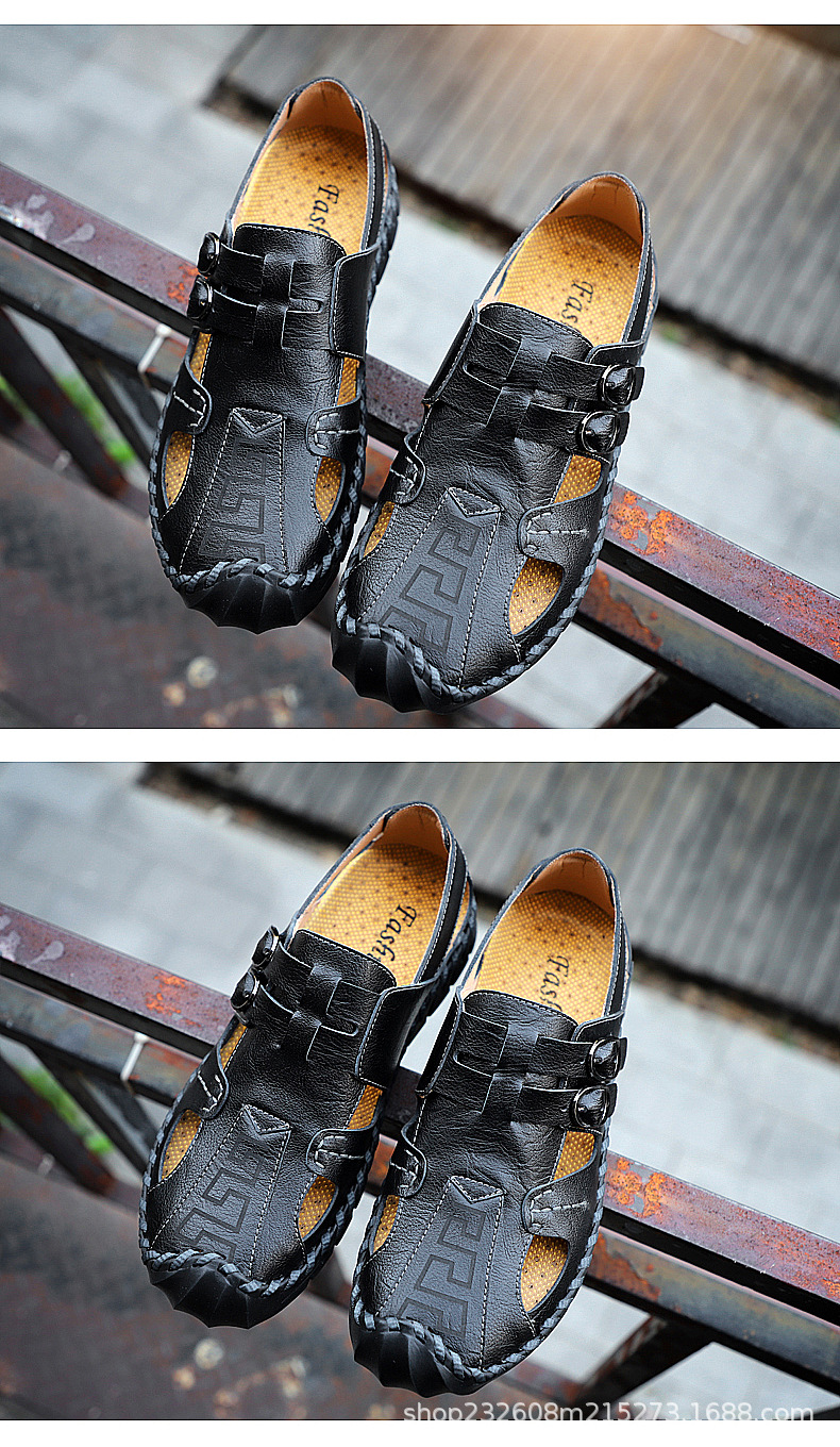 Cross-border large-sized foreign trade men's sandals, men's genuine leather beach shoes, men's sandals, anti-slip soft-soled sports and casual flip-flops undefined