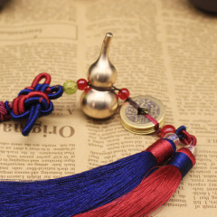 Pure copper gourd car pendant, authentic bronze Five Emperors coins charm for rearview mirror, safe-and-peaceful amulet in brass—perfect for car interior decoration.