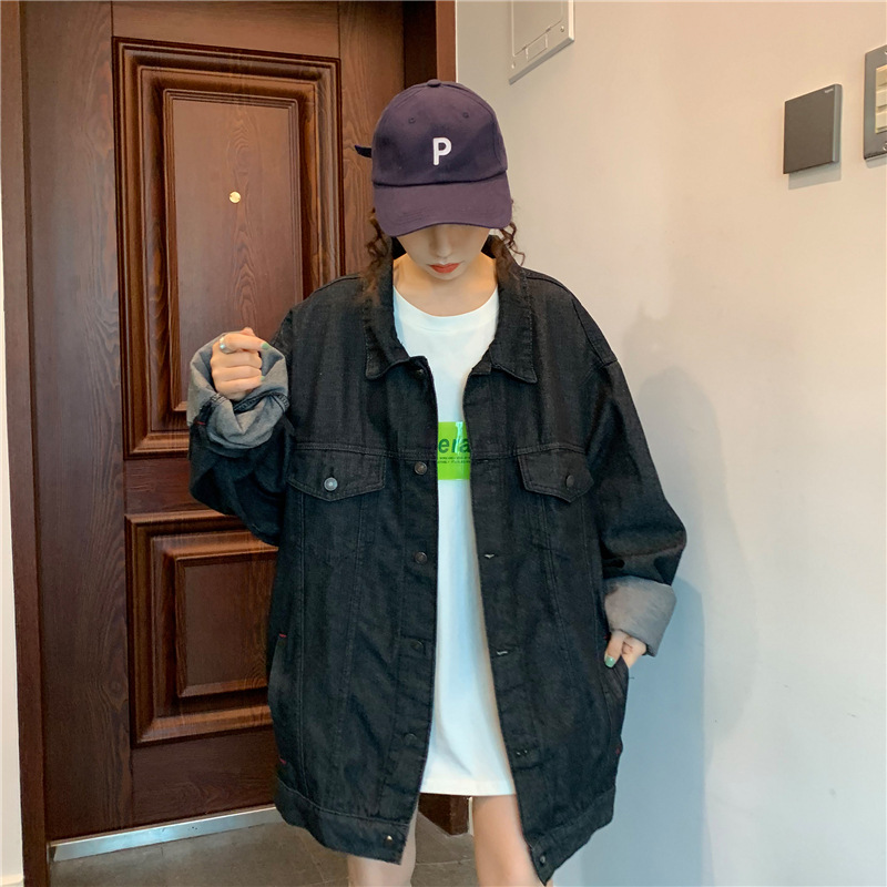 Neuheiten Frühjahr/Herbst 2022: Trendige, lockere Oversize-Jeansjacke im BF-Style mit langen Ärmeln im Retro-Look für Damen_voghion.com