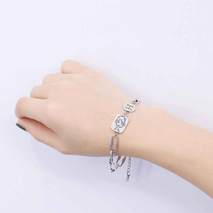 Pulsera De Retrato De Marca Cuadrada De Plata De Ley Coreana S925 display picture 4