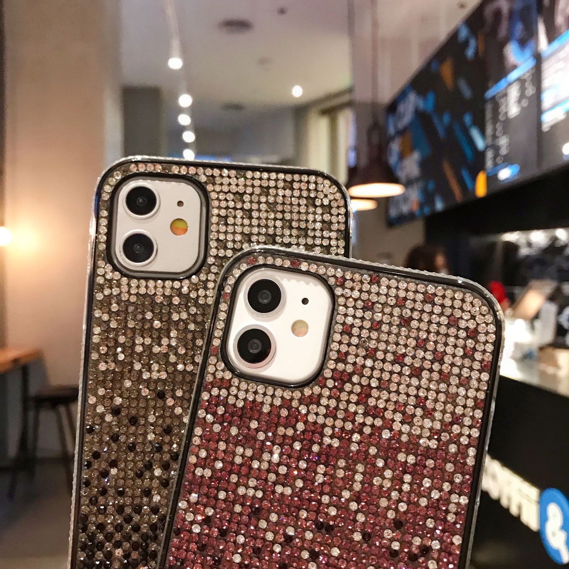 Suitable for iPhone 14 three color gradient phone case, Apple 13 edge water diamond Samsung S22U protective case_voghion.com