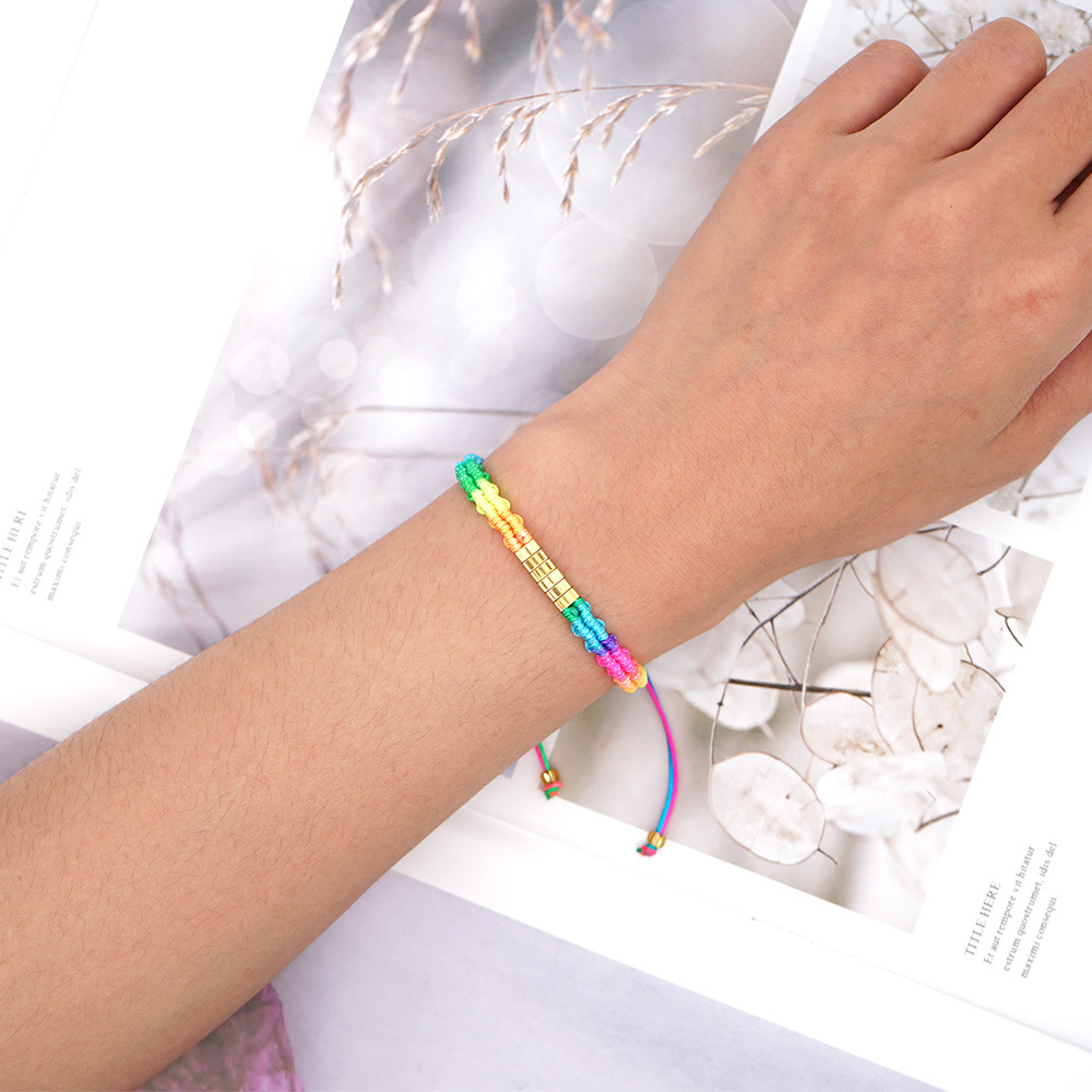 Beaded Hand-woven Bohemian Gradient Rainbow Bracelet display picture 21
