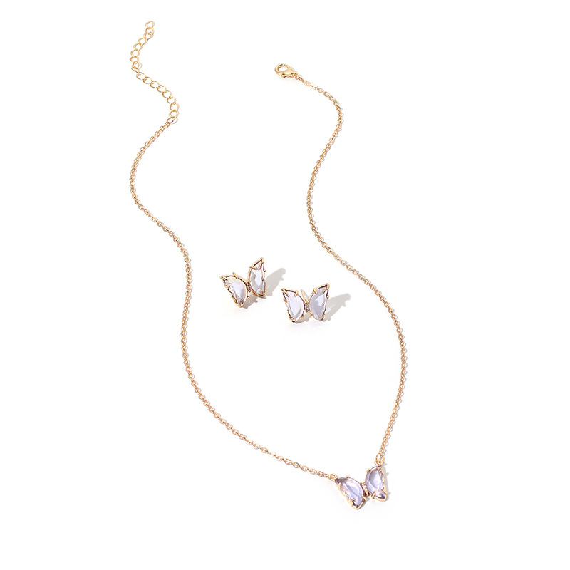 Simple Nouveau Or Simple Diamant Acrylique Sen Papillon Pendentif Boucles D&#39;oreilles Collier Chaîne De La Clavicule Ensemble display picture 5