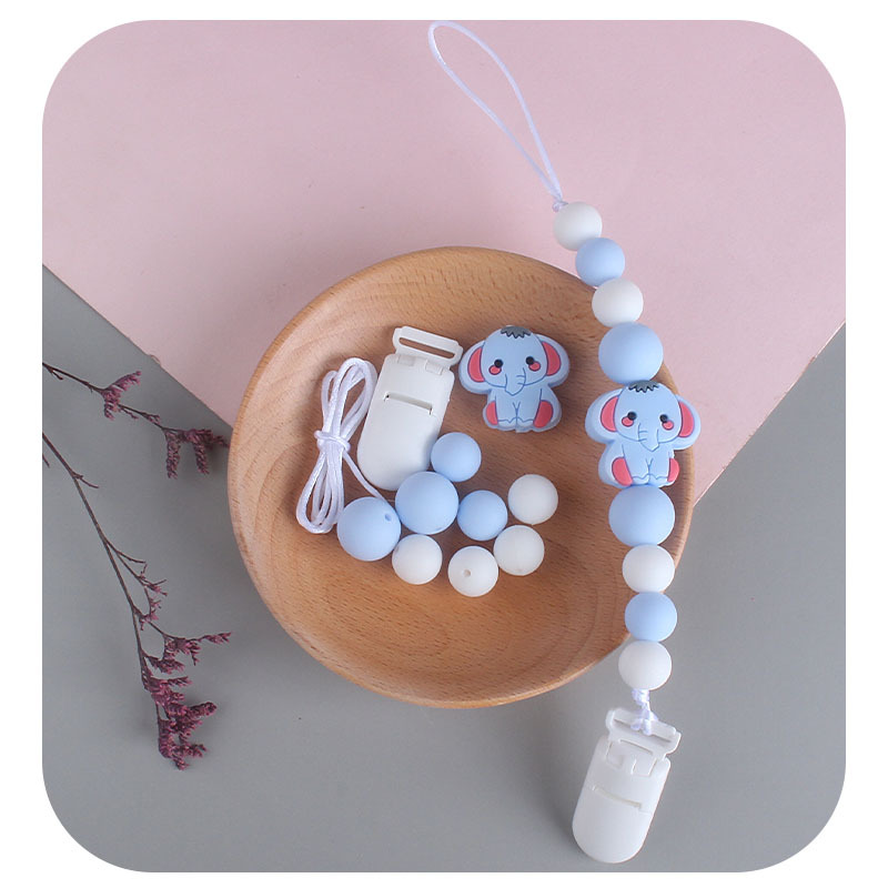 Bebé de plástico chupete clip de bebé calmante silicona elefante chupete cadena anti-gota cadena Amazon nuevo caliente