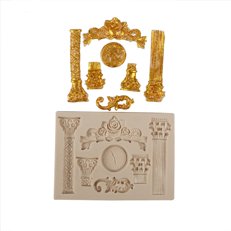 Fondant estilo Europeo en relieve de silicona molde gema pastelería de chocolate molde para hornear reloj decoración de la torta del molde de la torta