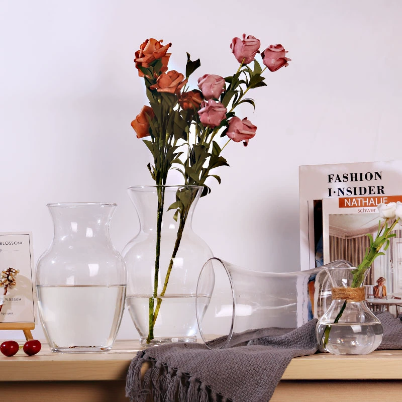 Простая прозрачная стеклянная ваза Гидропонная растительная богатая бамбуковая ваза Зеленая корзина Стеклянная бутылка Креативная Талия Простые украшения