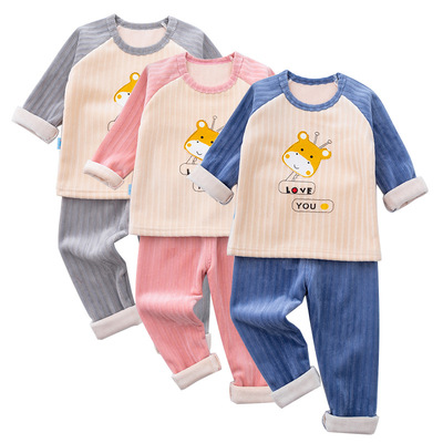 Autumn and winter Plush thickening children keep warm Underwear suit baby T-shirts Lynx Home Furnishings keep warm Autumn coat Long johns