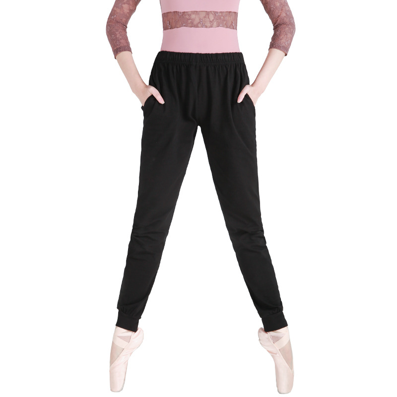 Pantalones de baile práctica de las mujeres sueltas atadas al tobillo cuerpo de baile negro pantalones de rábano pantalones BA pantalones elásticos de los hombres