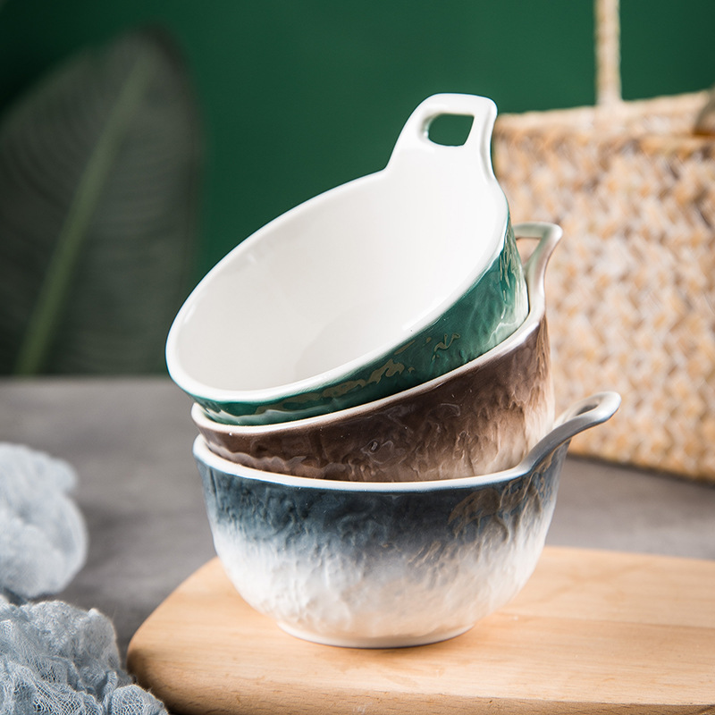 Japonés ins creativo solo oído tazón de cerámica tazón de arroz personalidad hogar sopa tazón ensalada tazón de queso vajilla Nórdica