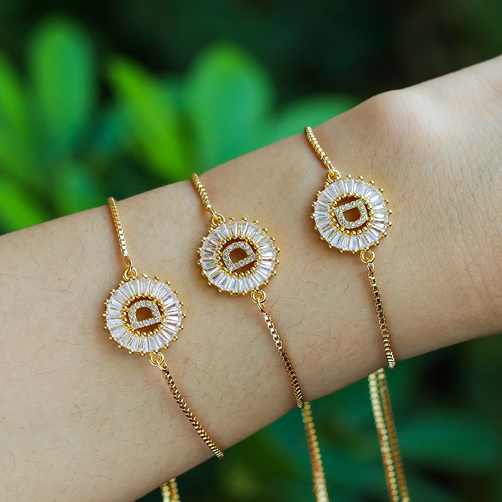 Korean 26 English letters round micro-inlaid zircon bracelet