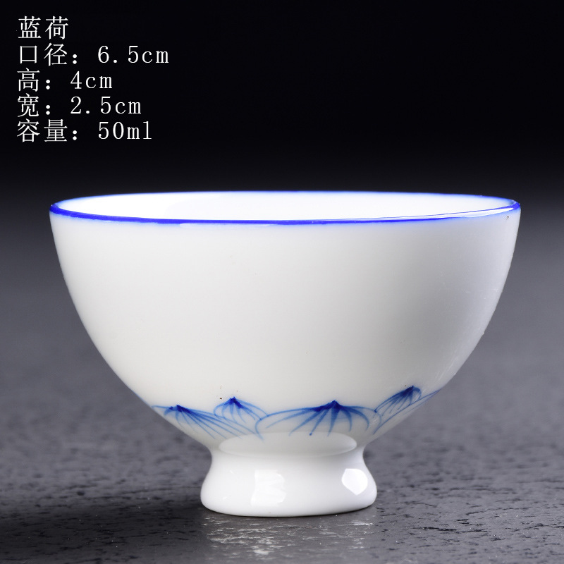 Taza de fusión redonda pintada a mano blanca dulce-Loto azul