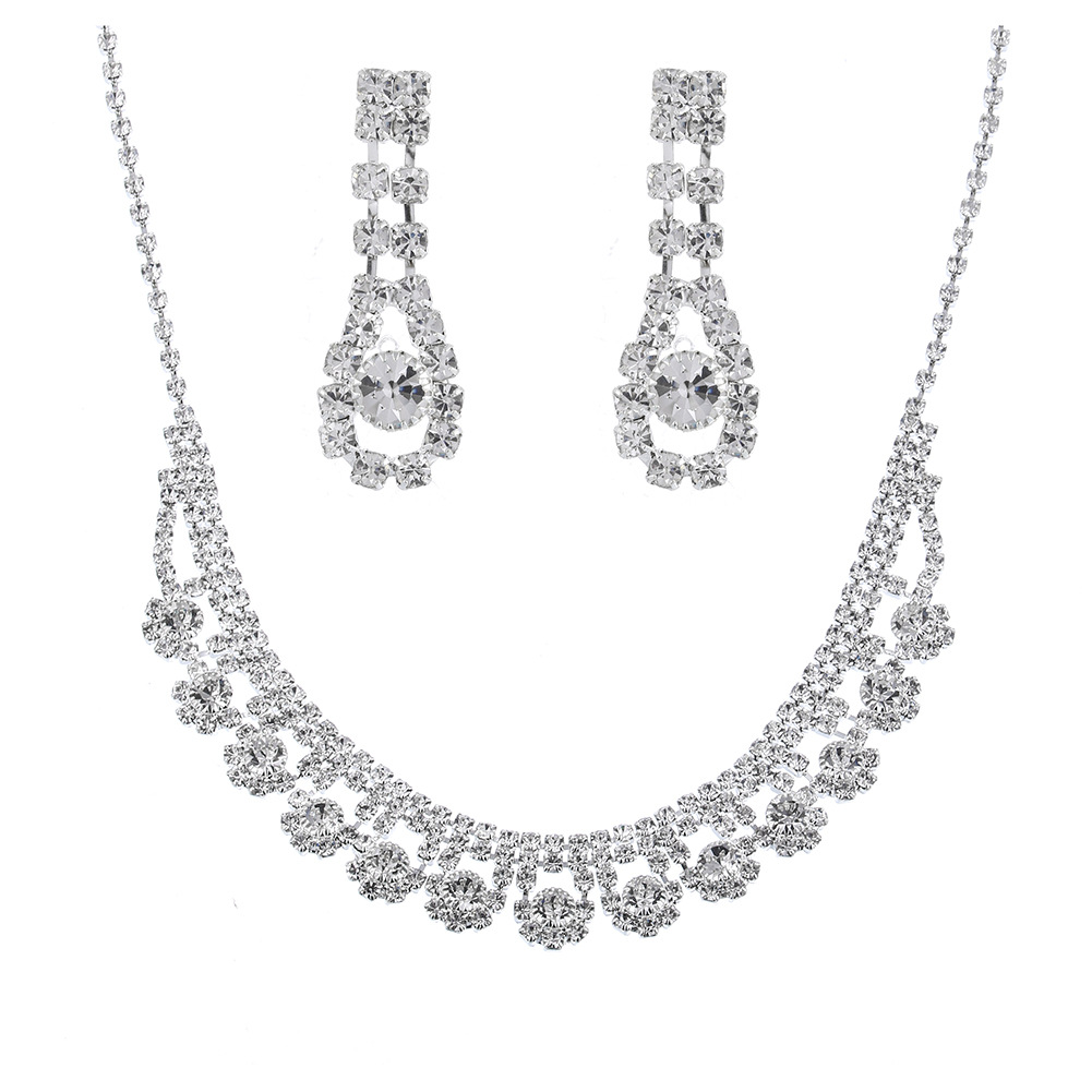 Bright full diamond zircon drop necklace earrings wedding jewelry shooting jewelry set wholesale 463