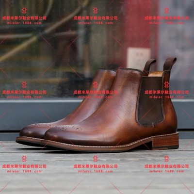 男尖头成熟男式皮靴侧拉链切尔西靴保暖低跟马丁靴男鞋M20|ms