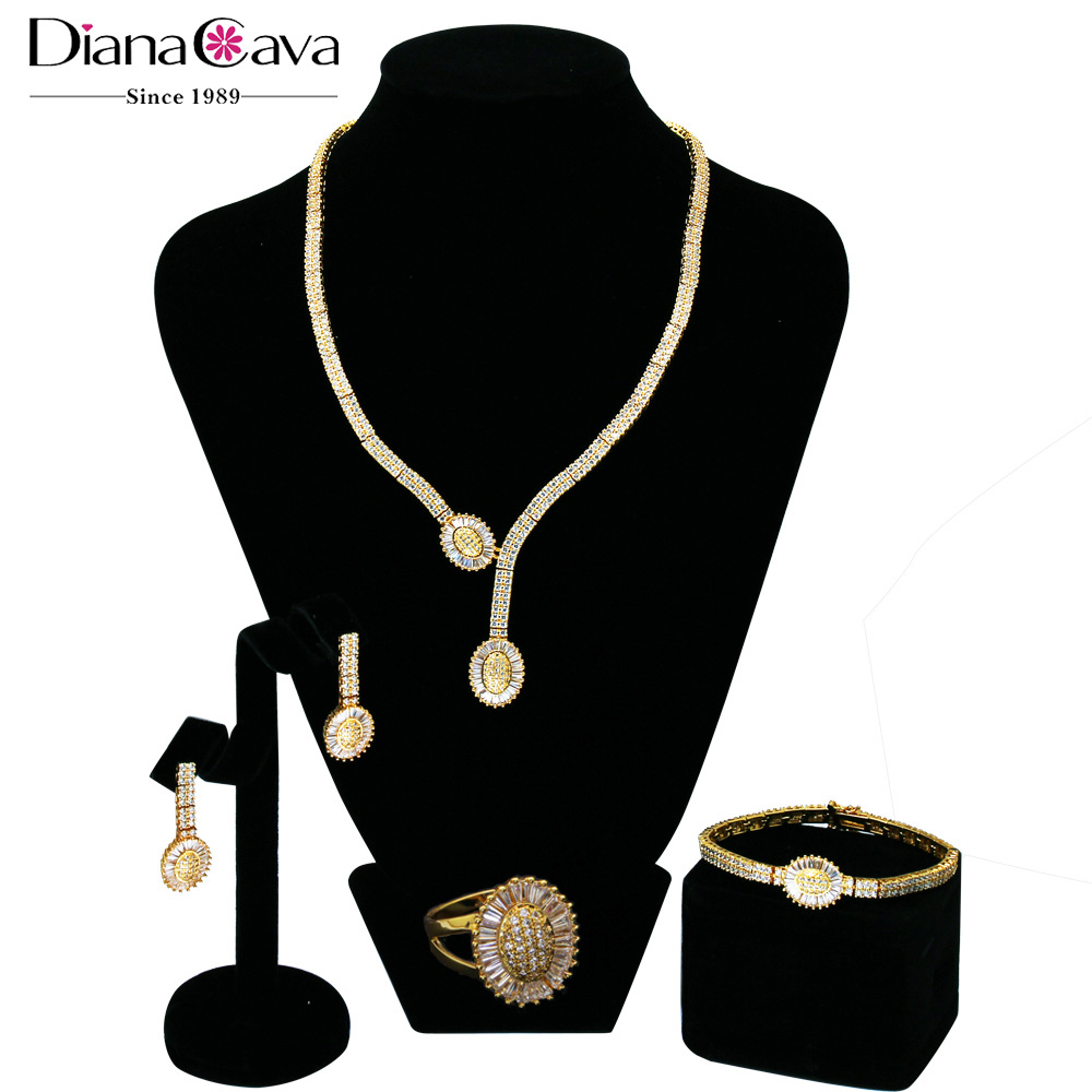 戴安娜饰品 原创欧美新娘锆石首饰套装 婚礼伴娘项链耳环4件套装