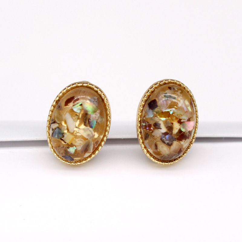 Korean Earrings  Oval Shell Earrings Small Gold Foil Earrings Colorful Resin Stud Earrings Yiwu Nihaojewelry display picture 4