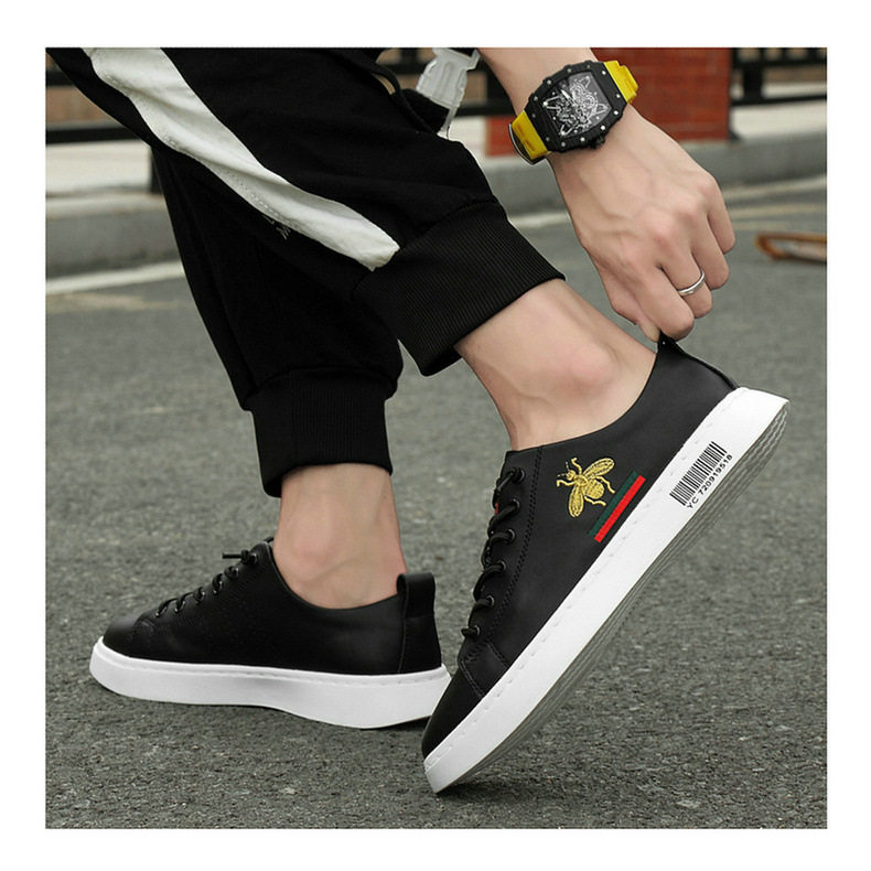 Giày sneaker nam da bò cổ thấp đế bệt, giày thể thao thoáng khí tăng chiều cao — S920 màu trắng, S920 đen chi tiết 28