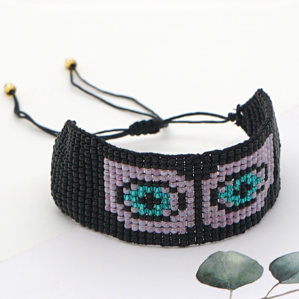 Hot-saling Ethnic Style Korean Rice Bead Woven Purple Devil Eye Bracelet For Women display picture 5