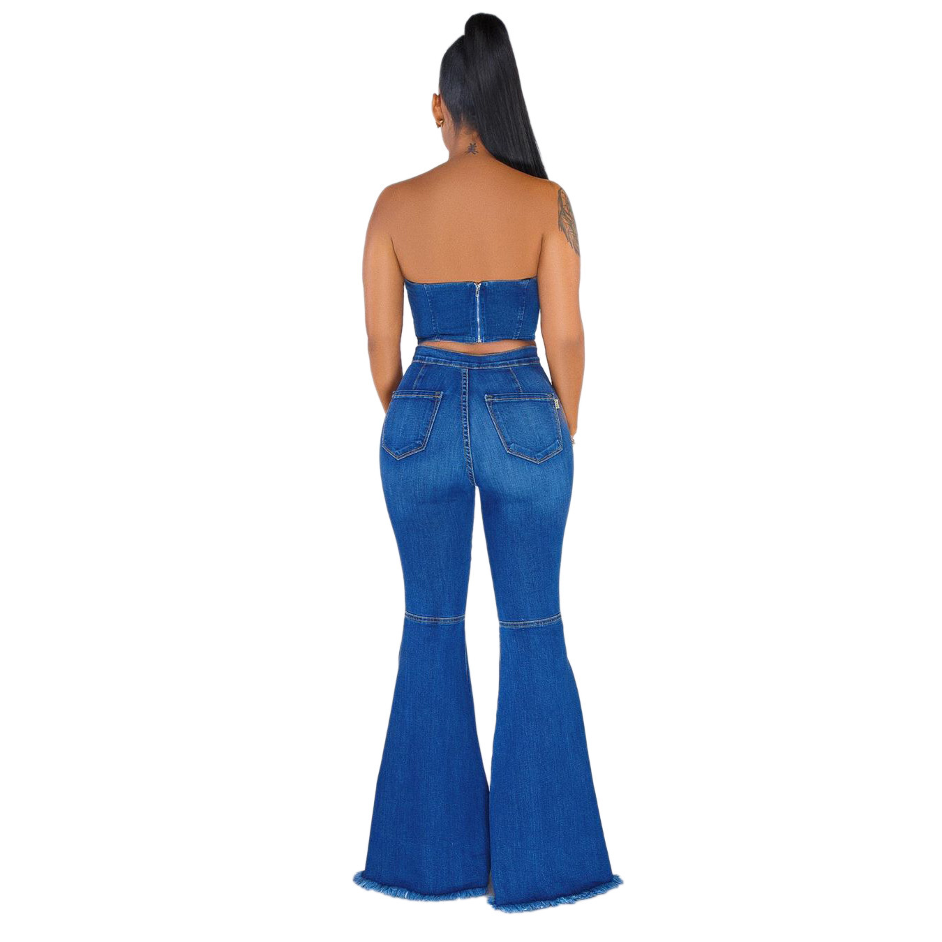 Wild Wide-Legged Knee-Hole Denim Flared Pants NSSF64048