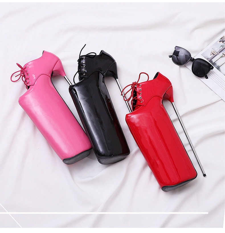 Giày cao gót nữ mũi tròn quai buộc phía trước, đế chống thấm nước, gót nhọn — Màu Đỏ đào, Màu đen, Màu đỏ chi tiết 13