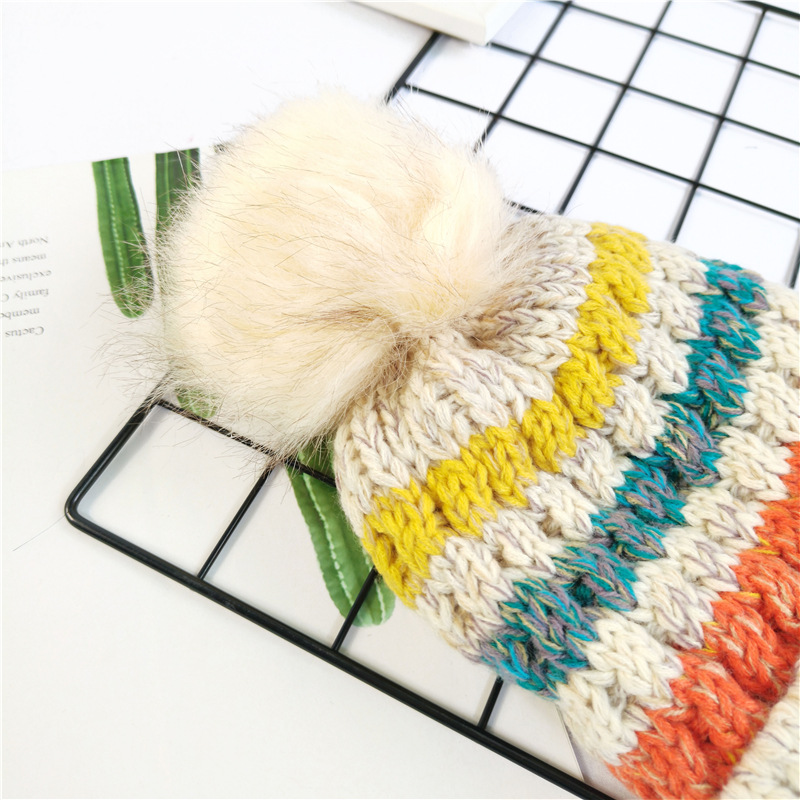 Cute Hairy Thickened Color Matching Knitted Hat display picture 10