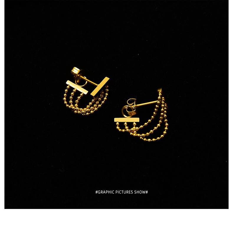 Titanium Steel Three-layer Bead Chain Tassel Bead Chain Earrings Wholesale display picture 1