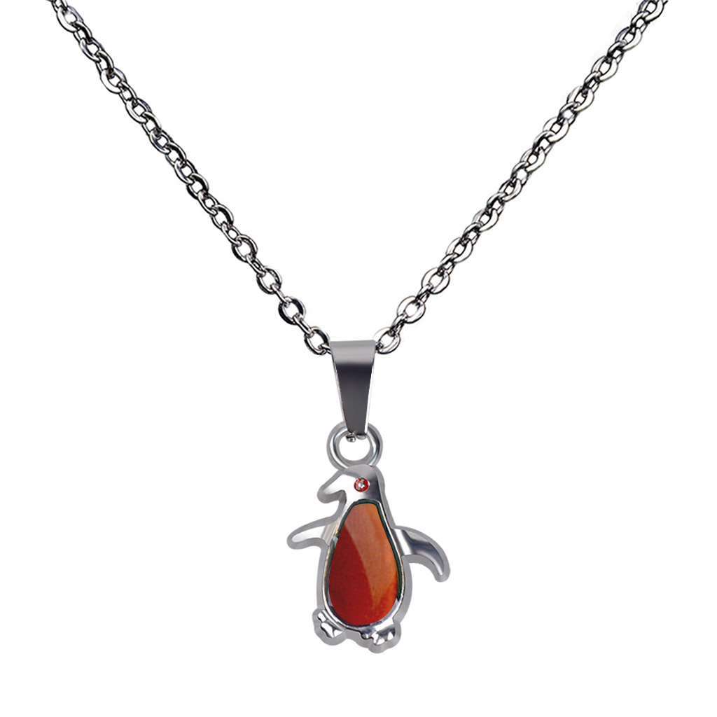 Fashionable Temperature-sensing Cute Penguin Pendant Stainless Steel Necklace display picture 9