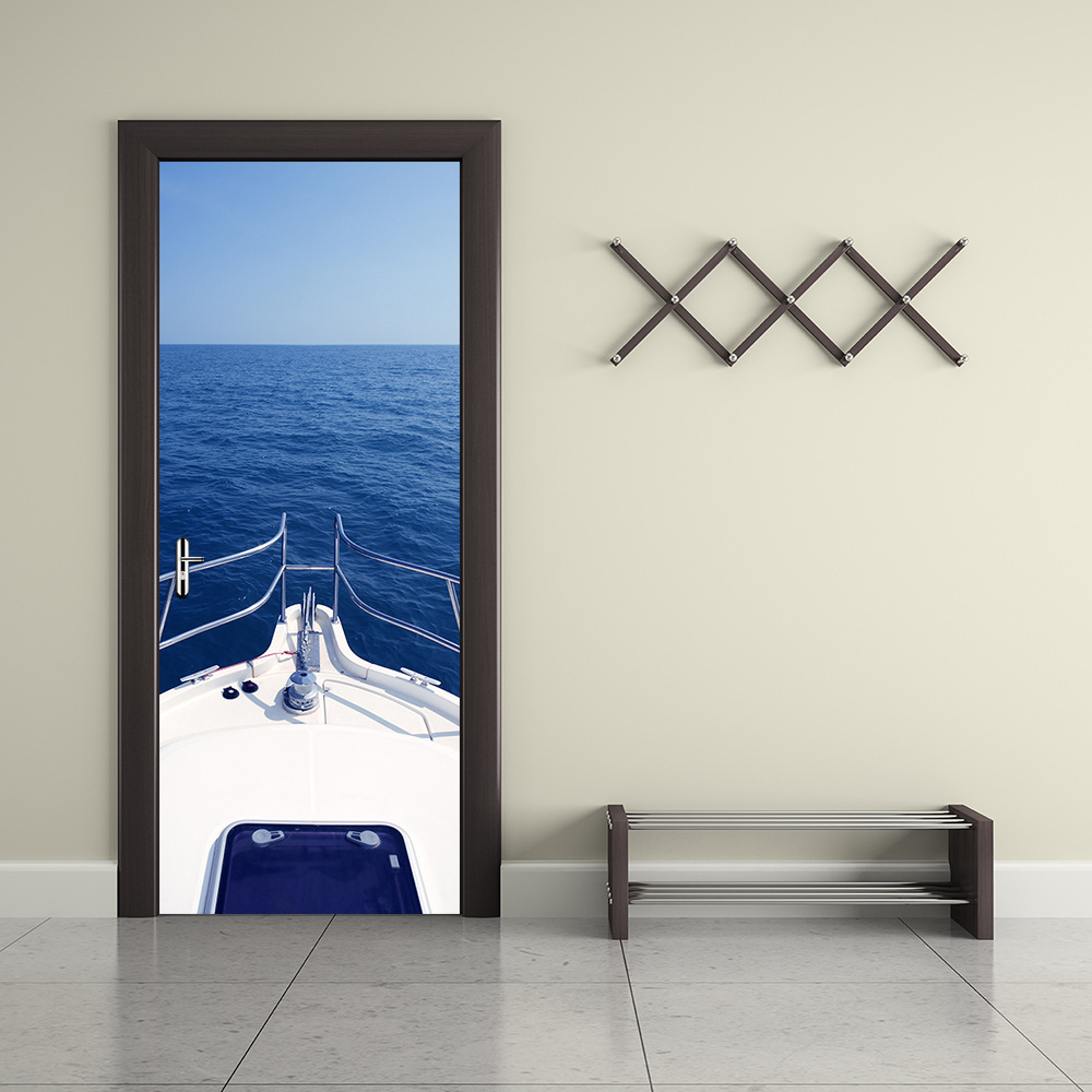 巨创跨境货源PVC贴纸3D个性自粘门贴 现代墙面贴纸大海游艇船头