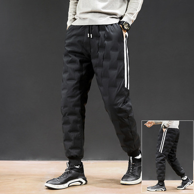 中老年羽絨褲男士外穿加厚保暖大碼高腰直筒戶外羽絨棉褲冬