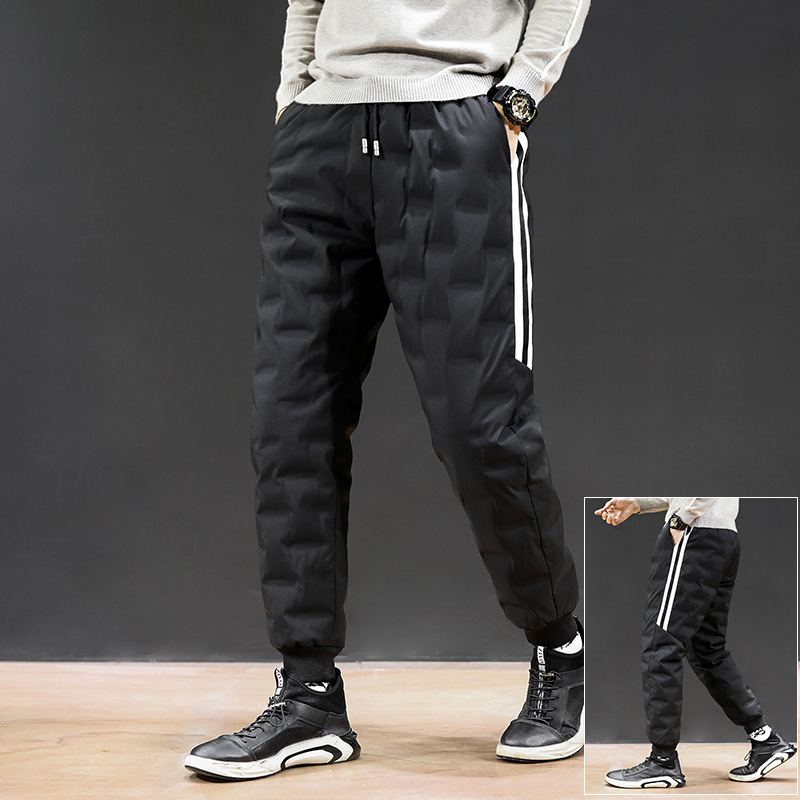 中老年羽絨褲男士外穿加厚保暖大碼高腰直筒戶外羽絨棉褲冬