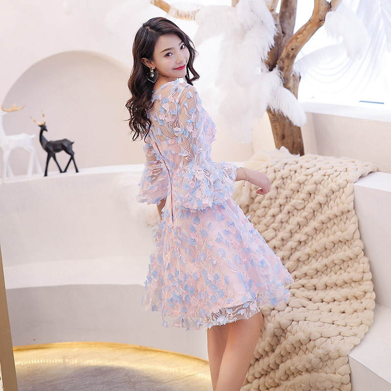 Short elegant spring fuchsia bridesmaid dress for students
