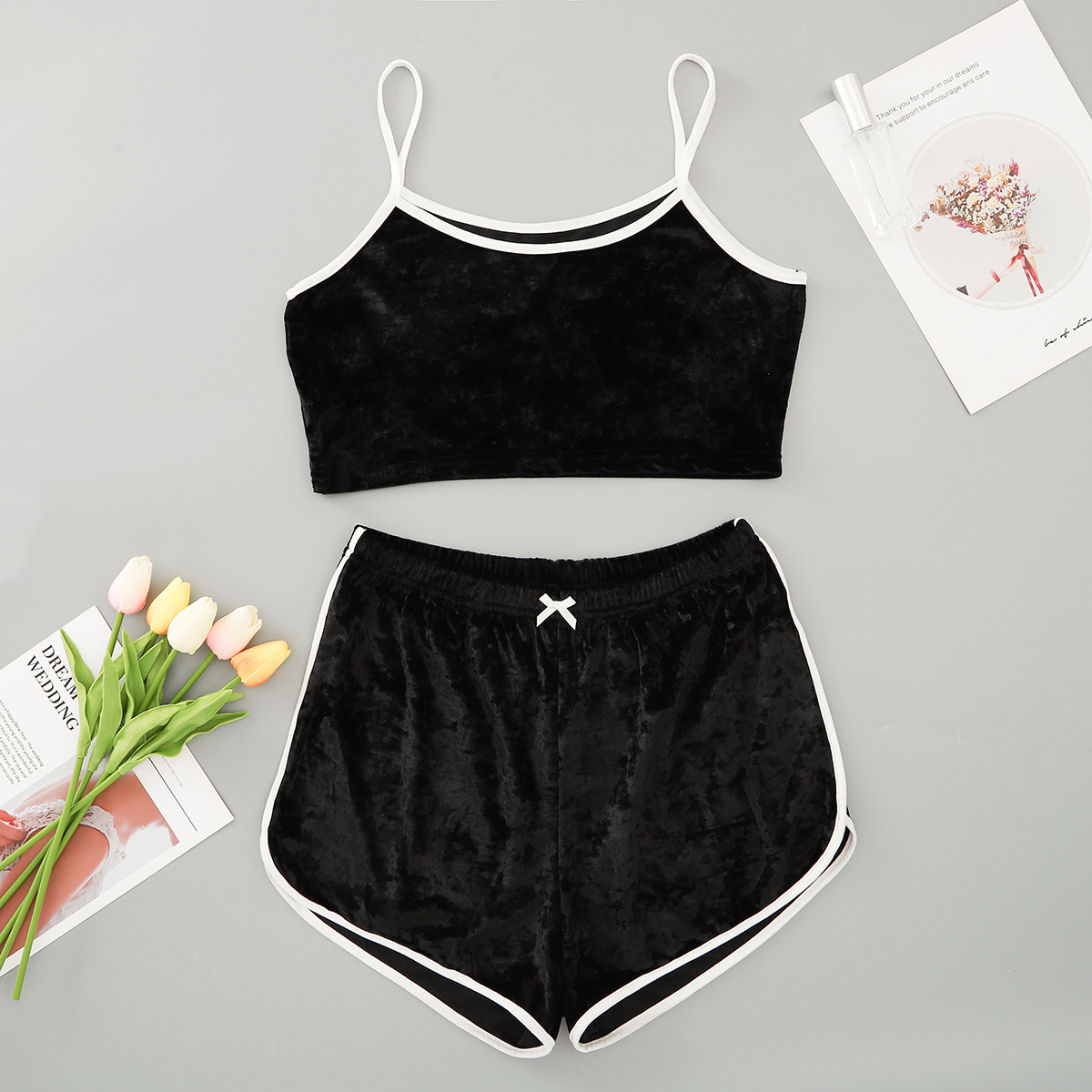 2020新款纯色丝绒运动背心家居服套装   TL9102