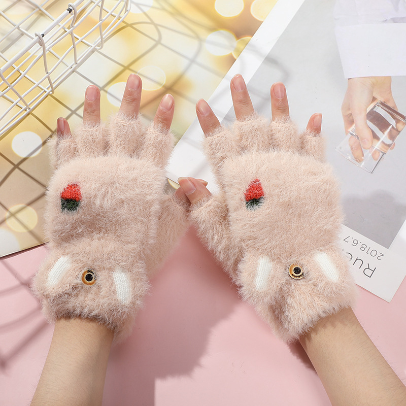 Children Unisex Cute Cartoon Bear Heart Shape Plush Gloves display picture 3