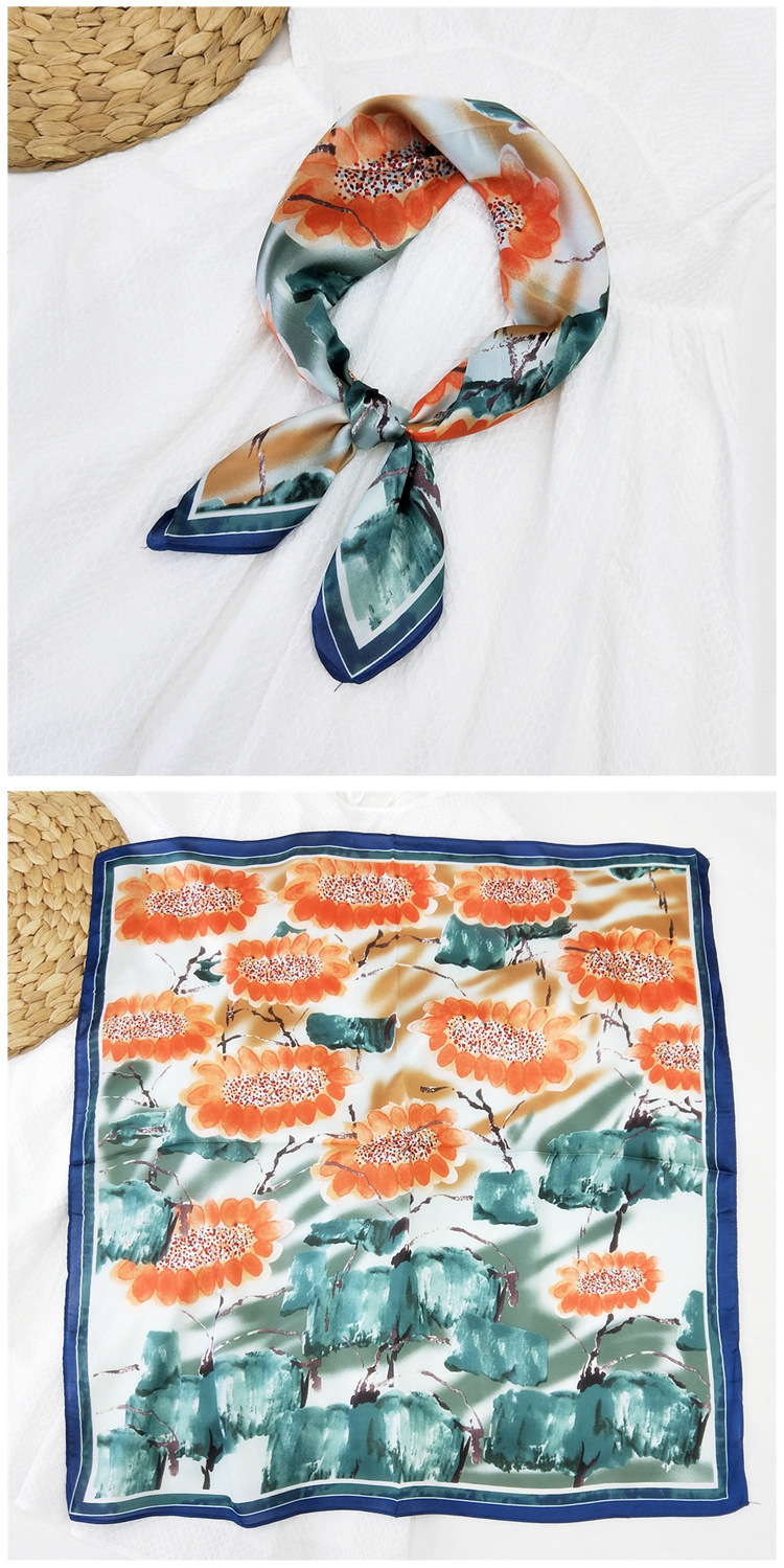 60g Weight Silk Scarf Classification Travel Occasion Silk Material Unisex Gender Printing Design Sweet Style Khaki, Grey, Red, Green, Blue, Yellow, Black Color 70 Small Square Scarf Silk Scarf Women Summer Neck Scarf Neck Protector Korean Thin Scarf 29