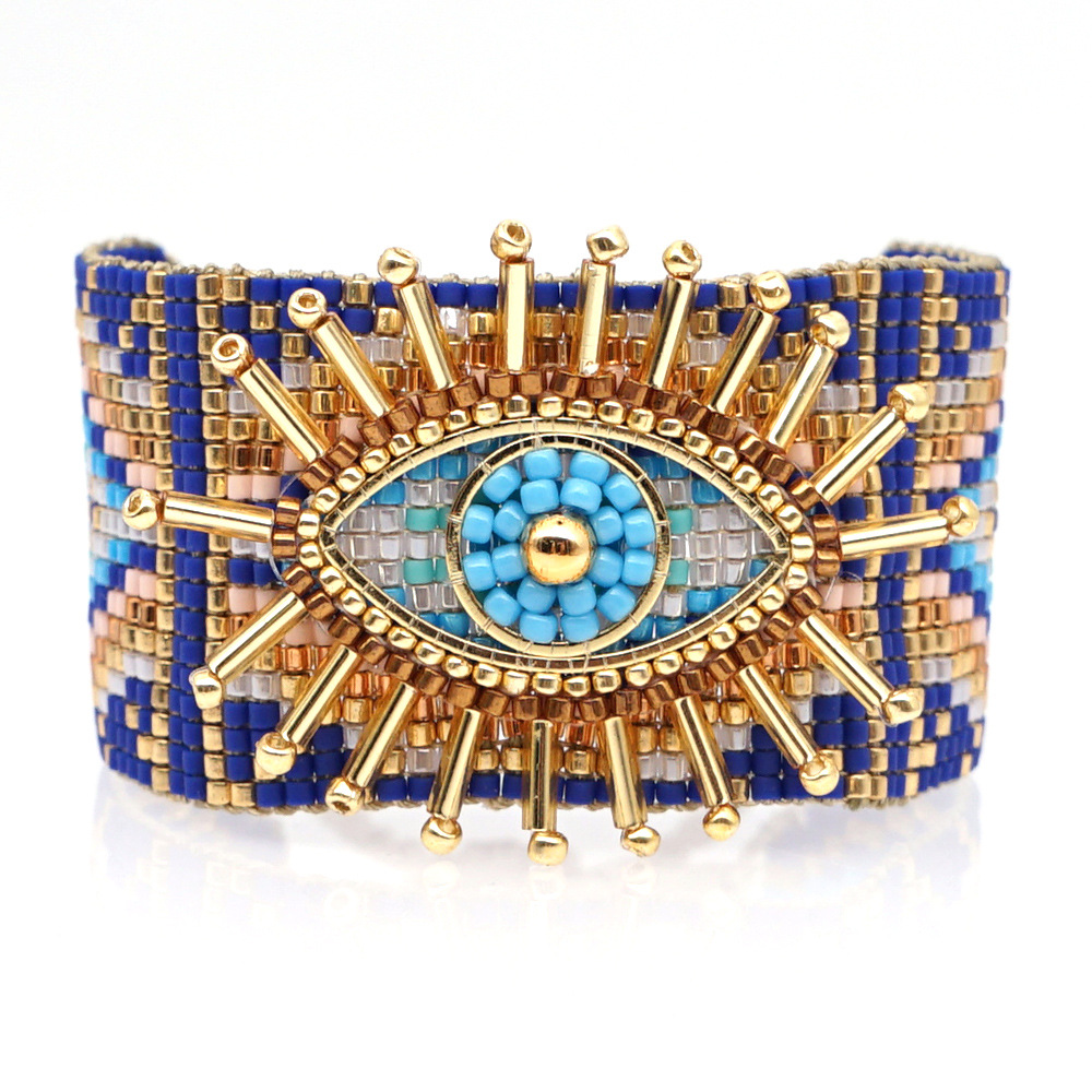 Miyuki Mizhu Handwoven Wide Female Bracelet Evil Eye Turkish Evil Eye Jewelry display picture 19