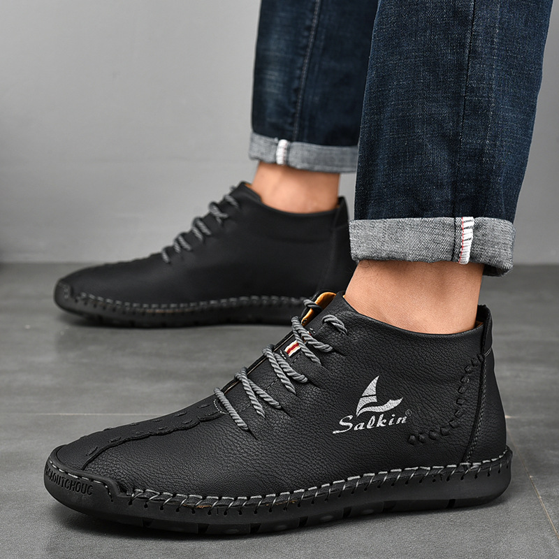 2021 Otoño e Invierno nuevos hombres botas Martin Comercio exterior más tamaño botas de cuero de media caña ocio al aire libre hecho a mano botas cortas forradas de lana hombres