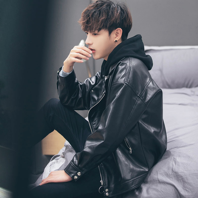 Street Trendy Loose Bike Suit Leather Men's Fleece-Lined Thickened Aviator PU Leather Jacket Large Size Trendy Coat