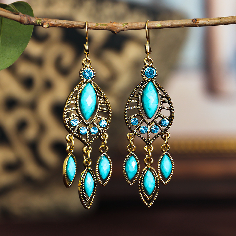 Exaggerated Ethnic Style Long Water Drop Diamond Earrings Female Wholesale display picture 1